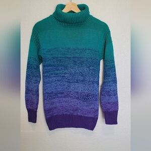 Jantzen Silk Knit Gradient Turtleneck Sweater Teal Purple Ombre Size Small